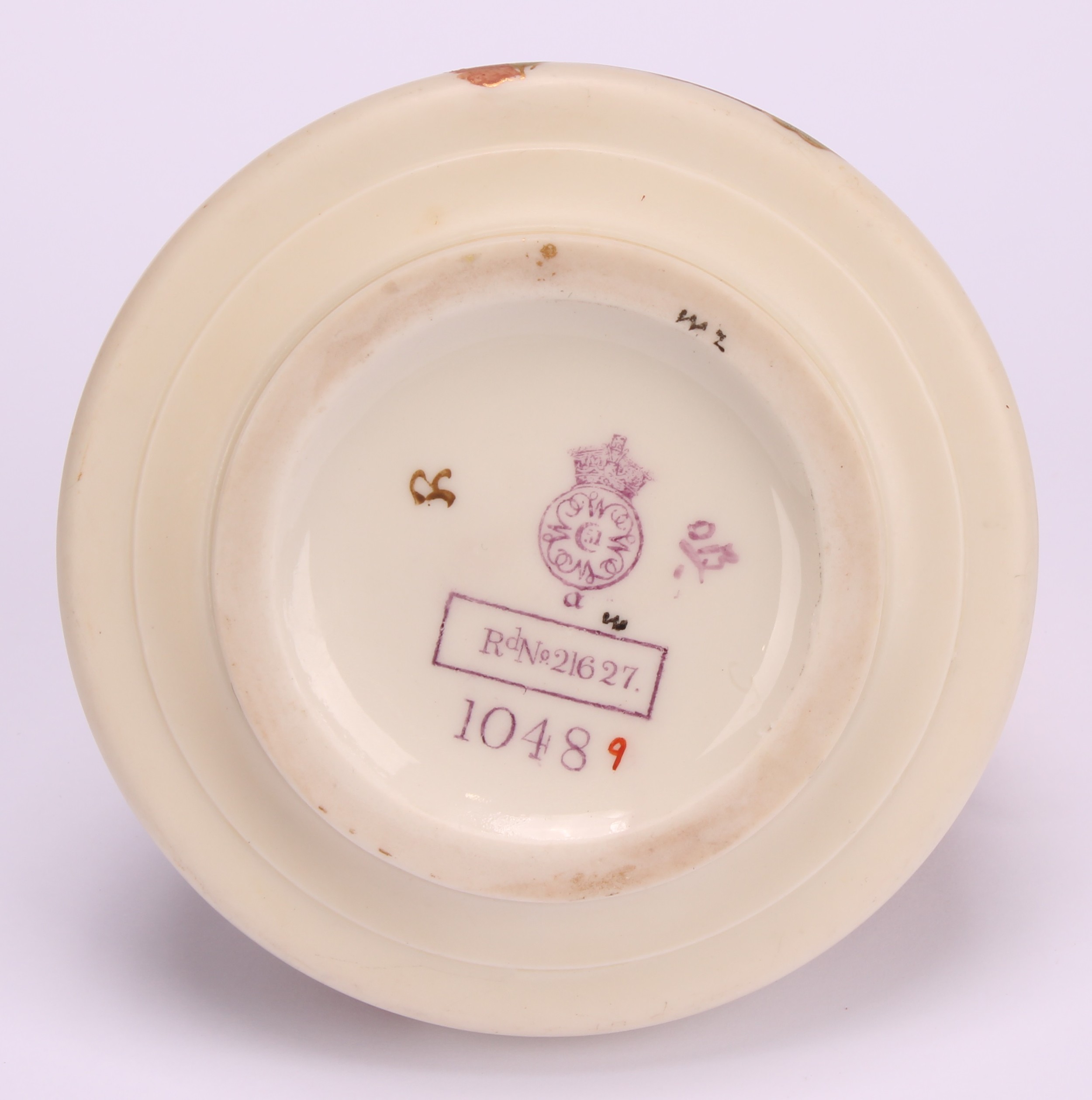 A pair of Royal Worcester ewers, of compressed form, decorated in the Aesthetic manner with - Image 6 of 10