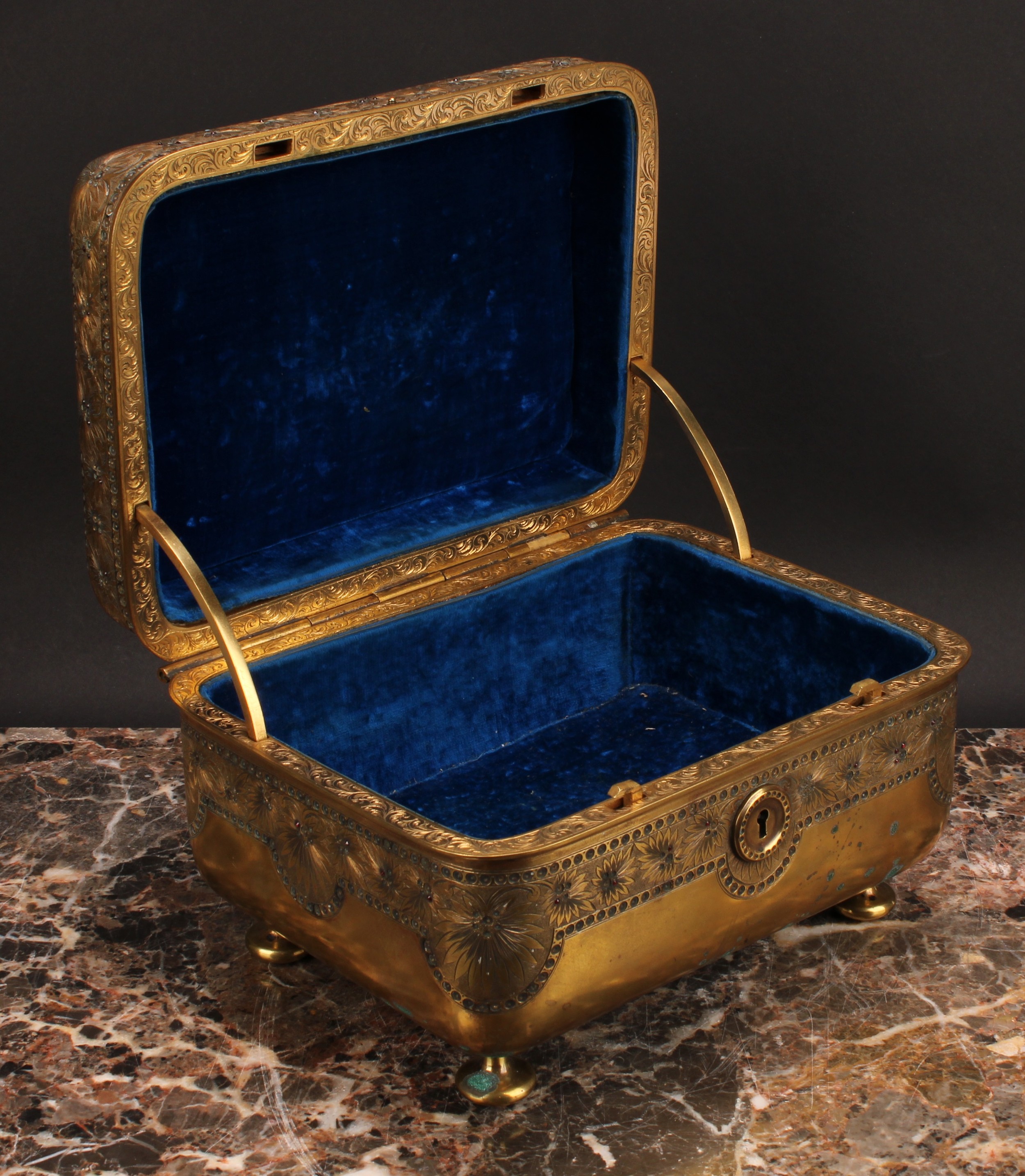 A Russian Imperial design brass table box, hinged cover, engraved throughout with stiff leaves, - Image 4 of 4