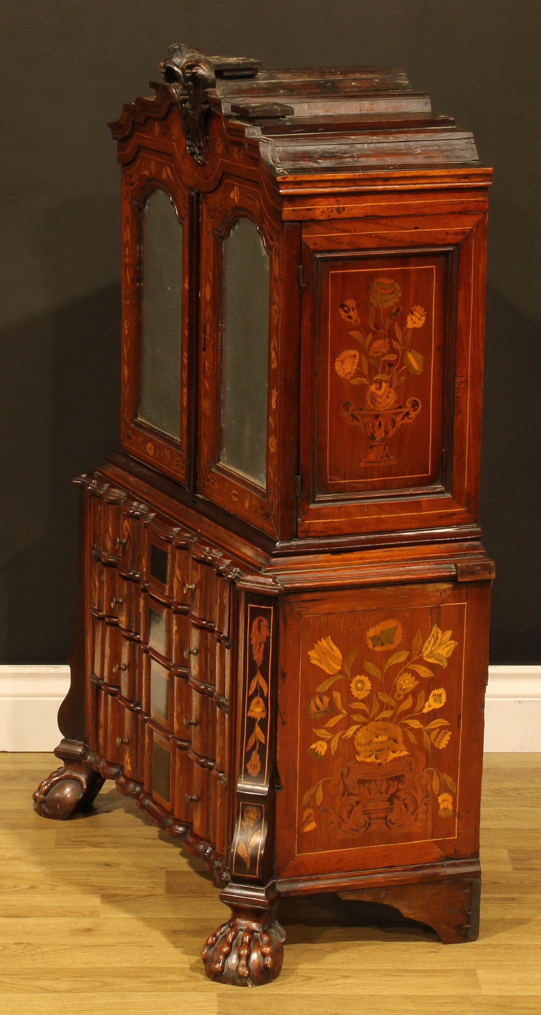 Miniature Furniture - an unusual 19th century Dutch marquetry arc-en-arbalète enclosed collector’s - Image 4 of 5