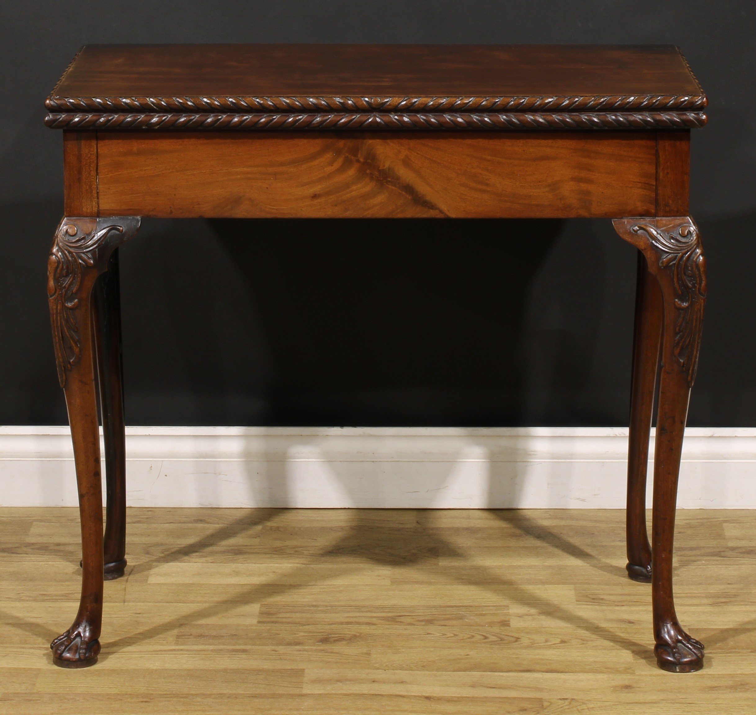 A 19th century mahogany card table, possibly Irish, hinged top with gadroon-and-ribbon edge - Image 2 of 6