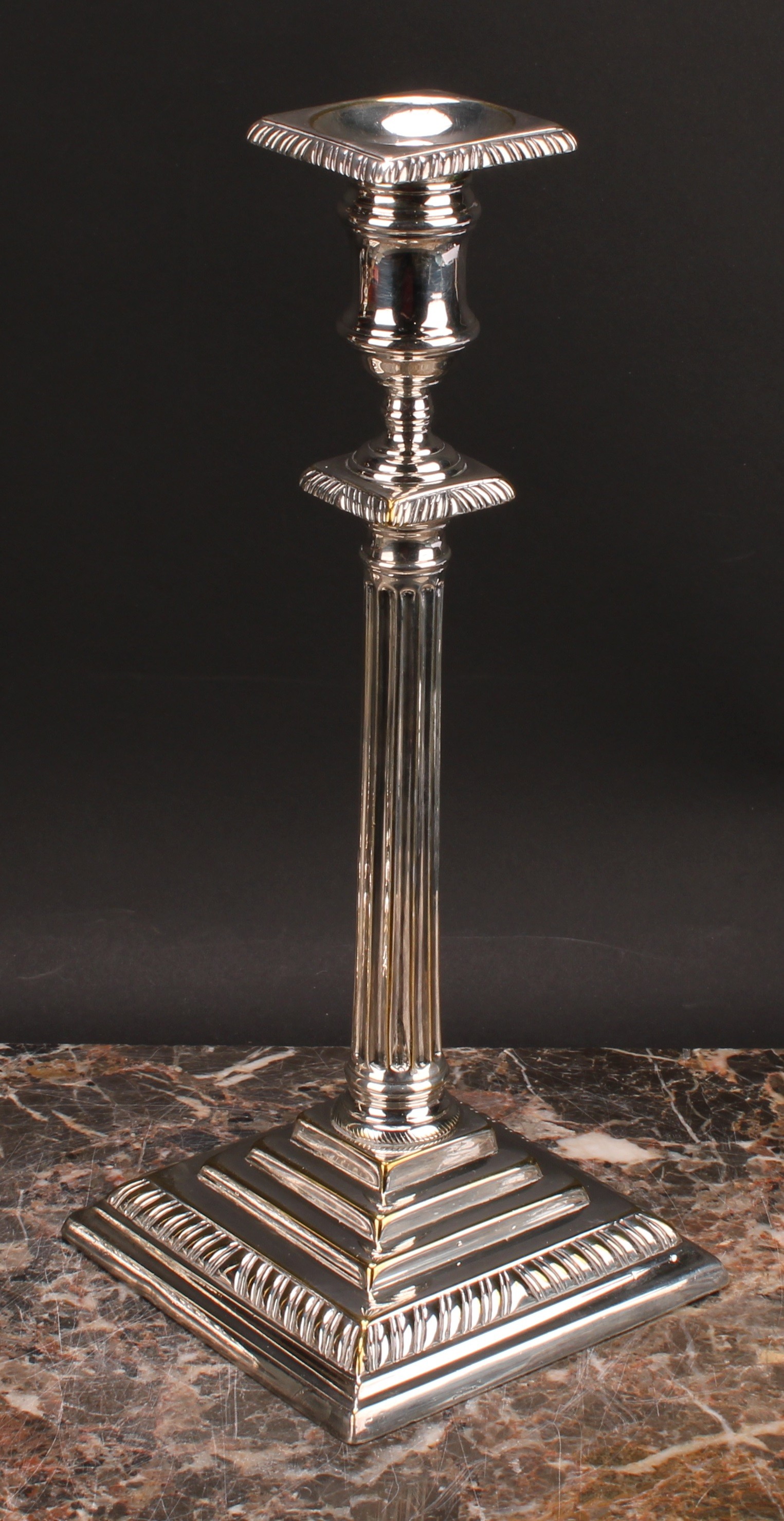 A pair of George III 'Teutonic' German silver plated or paktong table candlesticks, detachable - Image 6 of 6