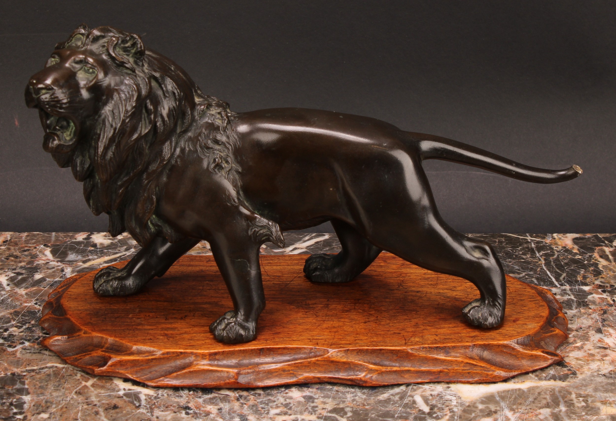 Japanese School (Meiji period), a brown patinated bronze, of a lion, 25.5cm long, signed, Meiji - Image 2 of 5