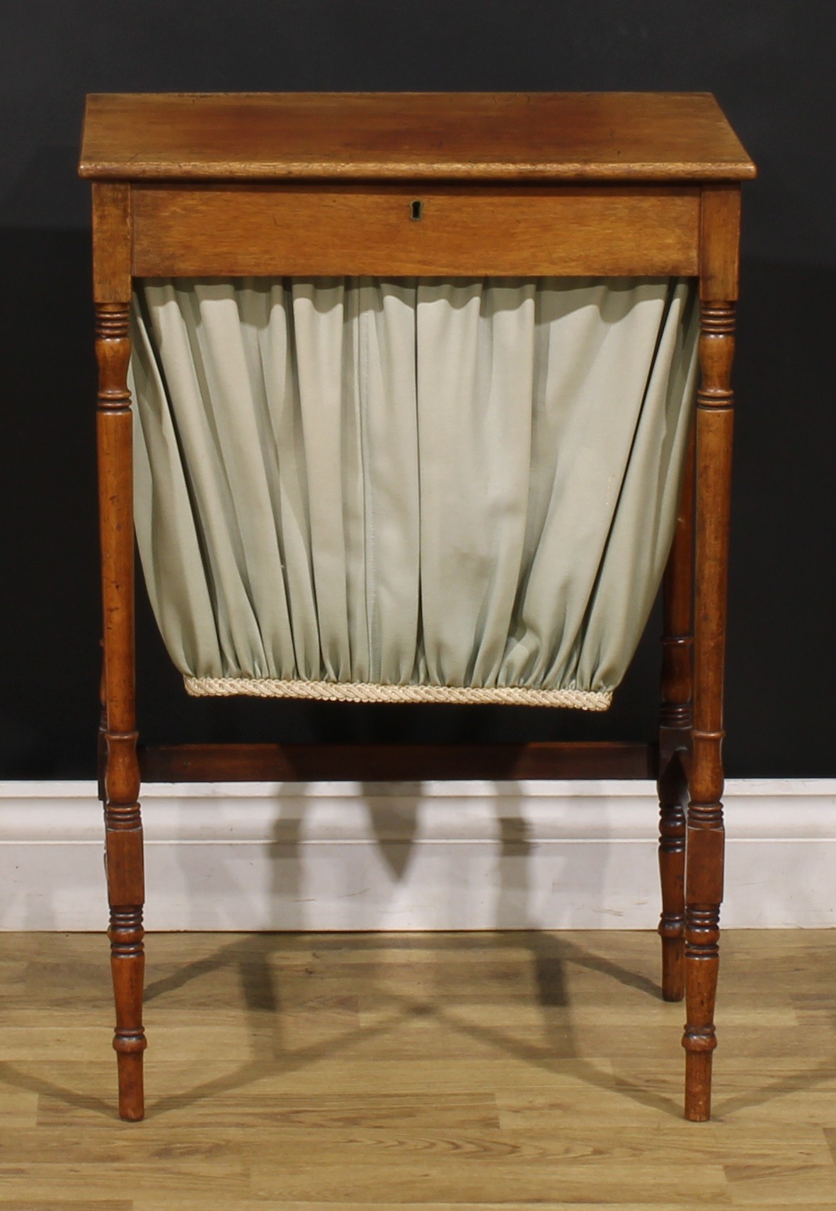 A George IV mahogany work table, hinged top, turned legs, 70cm high, 47.5cm wide, 34.5cm deep, c. - Image 2 of 6