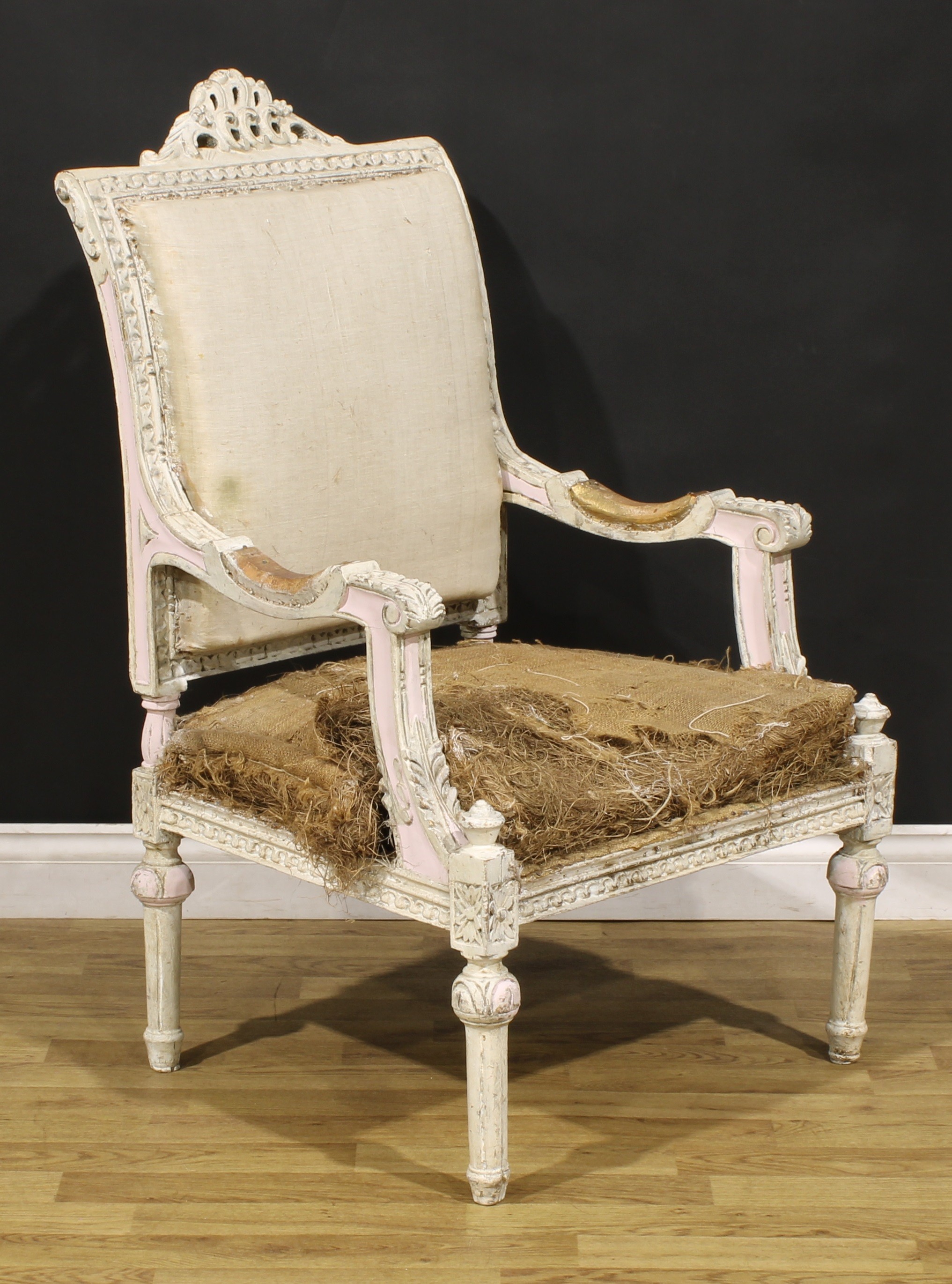 A pair of Louis XVI Revival painted armchairs, carved throughout in the traditional manner, fluted - Image 7 of 9