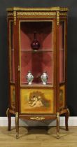 A Louis XV Revival gilt metal mounted vernis Martin vitrine, marble top with pierced gallery above a