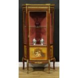 A Louis XV Revival gilt metal mounted vernis Martin vitrine, marble top with pierced gallery above a