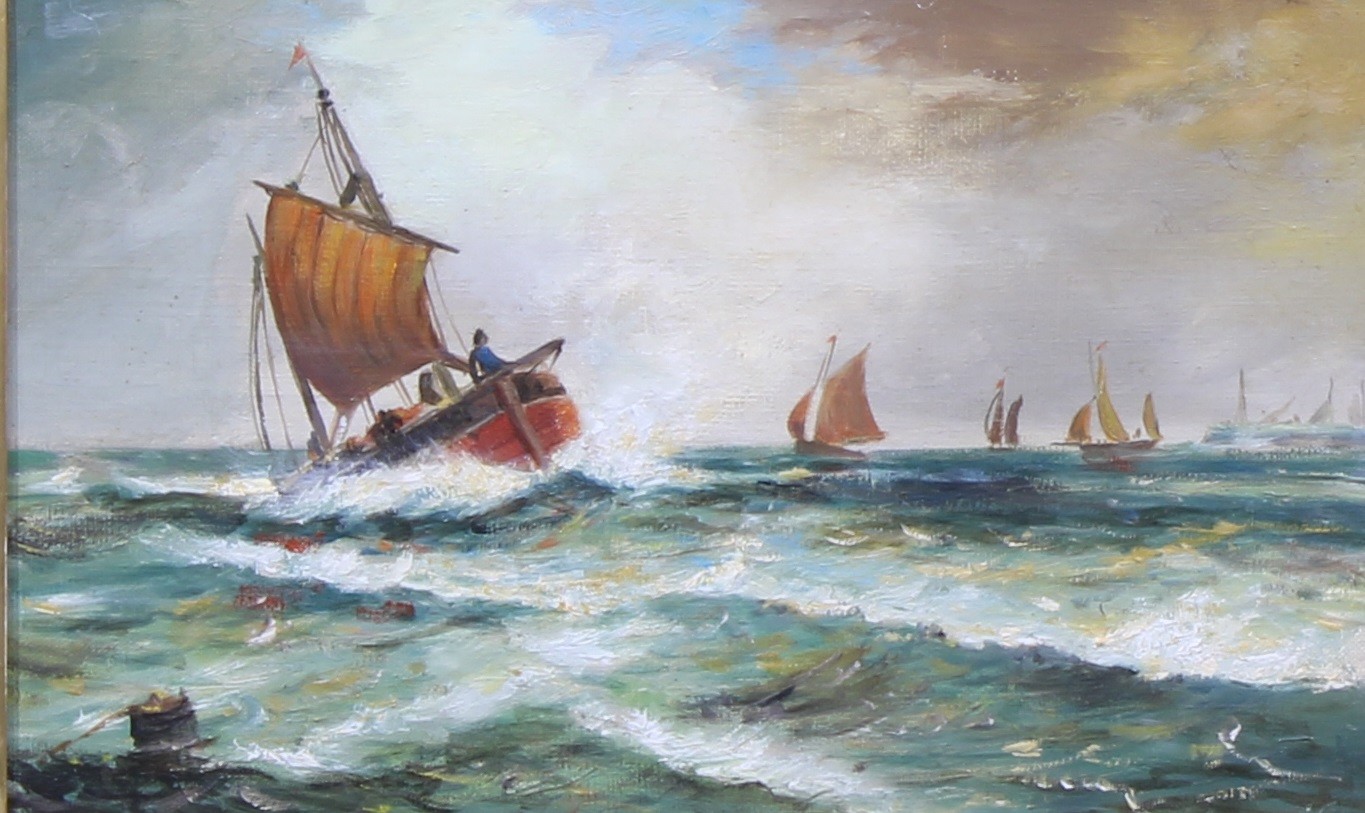A. Crawford (19th century) Boats on a Rough Sea, oil on canvas, 21.5cm x 34.5cm