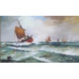 A. Crawford (19th century) Boats on a Rough Sea, oil on canvas, 21.5cm x 34.5cm