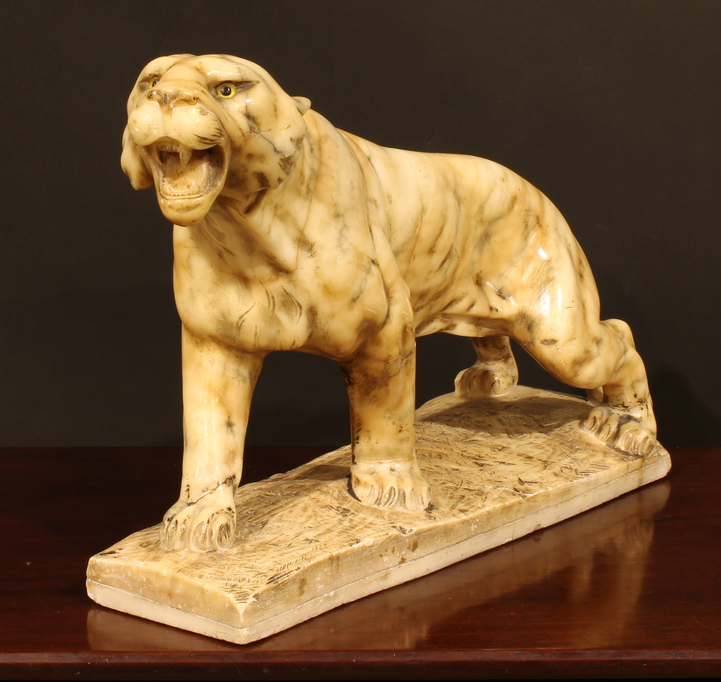 French School, first-half 20th century, an Art Deco alabaster model, of a tiger, 55cm wide - Image 2 of 3