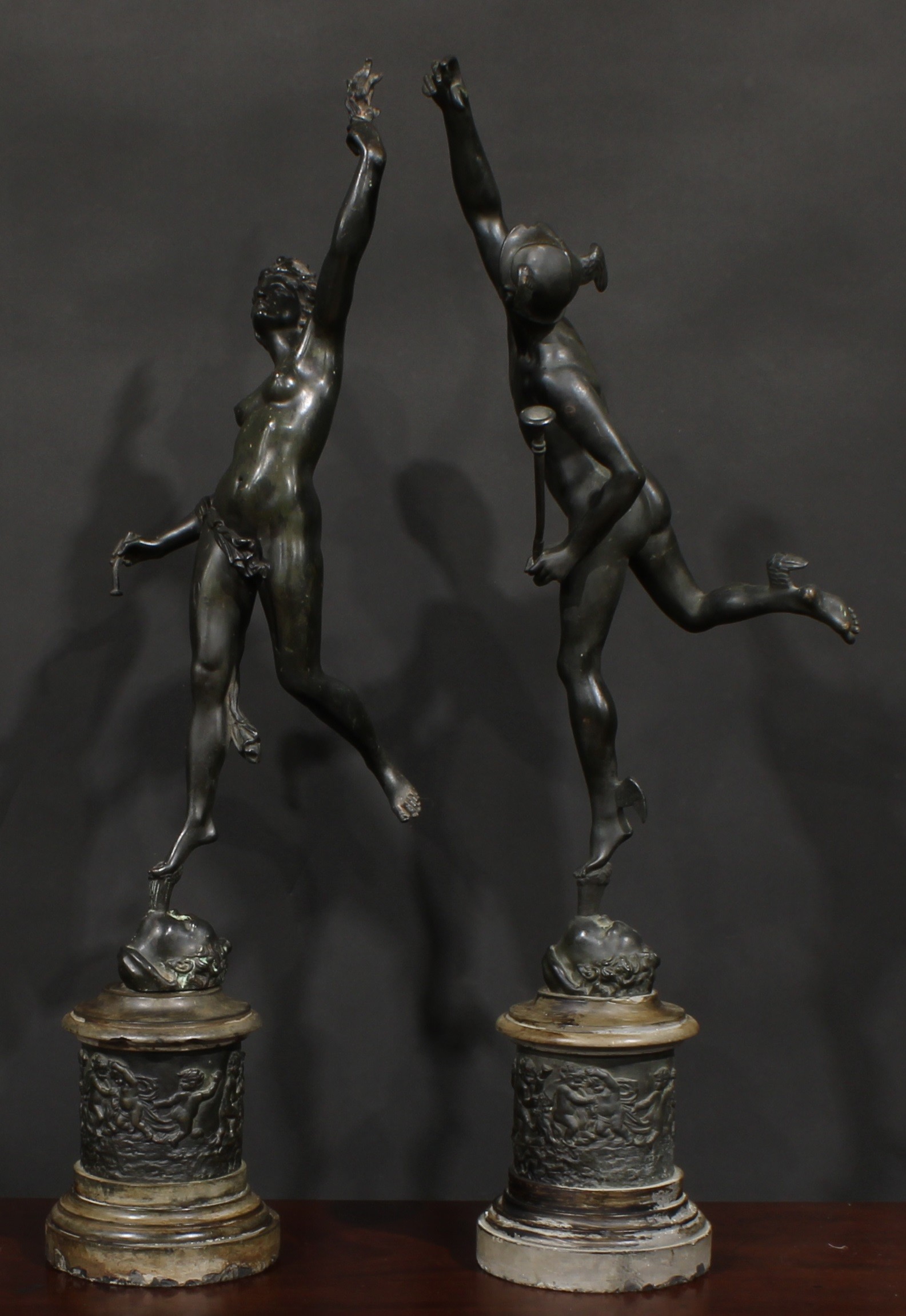 After Giambologna (19th century), a pair of dark patinated bronzes, Mercury and Fortuna, 87cm high - Image 2 of 3