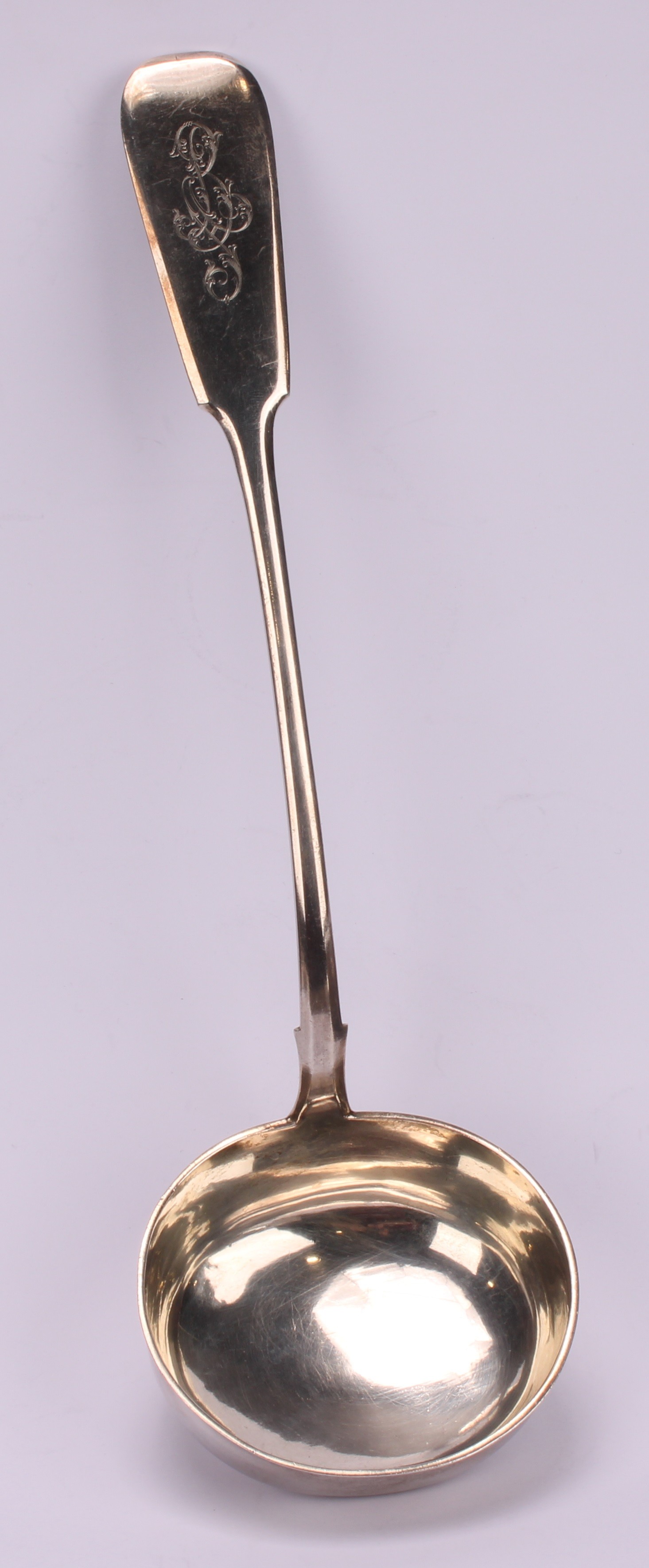 A Russian silver Fiddle pattern soup ladle,31cm long, kokoshnik mark, c.1896 - 1908, 208g - Image 2 of 5