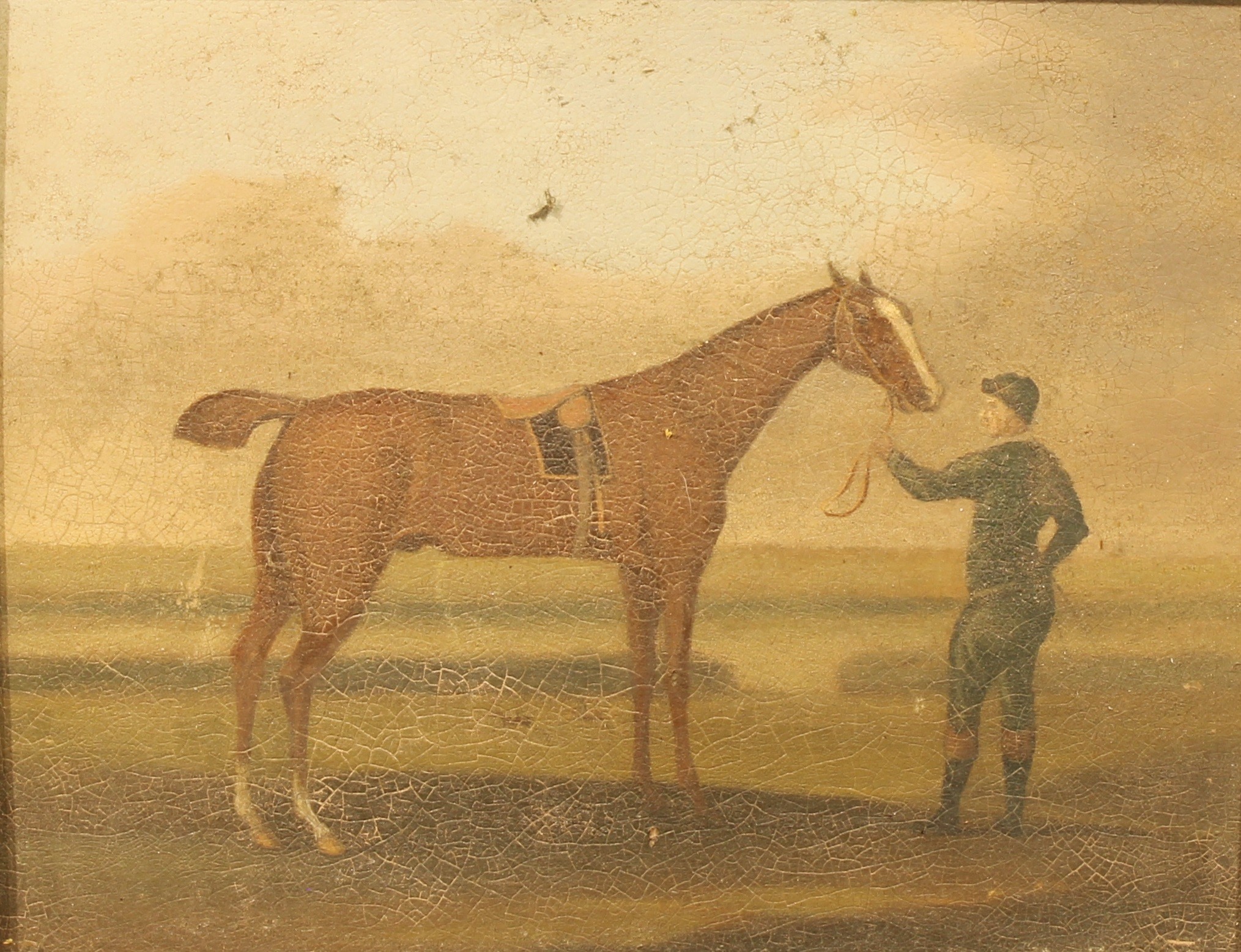 English School (19th century) A Journeyman Equestrian Portrait, Horse and Jockey oil on panel, 16.