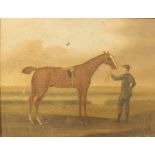 English School (19th century) A Journeyman Equestrian Portrait, Horse and Jockey oil on panel, 16.