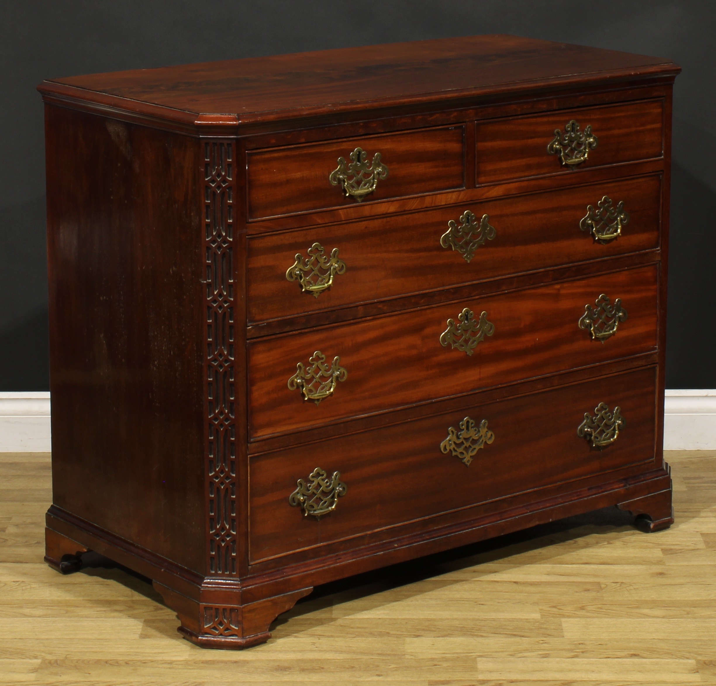 A 19th century Chippendale Revival chest, canted rectangular top above two short and three long - Image 2 of 5