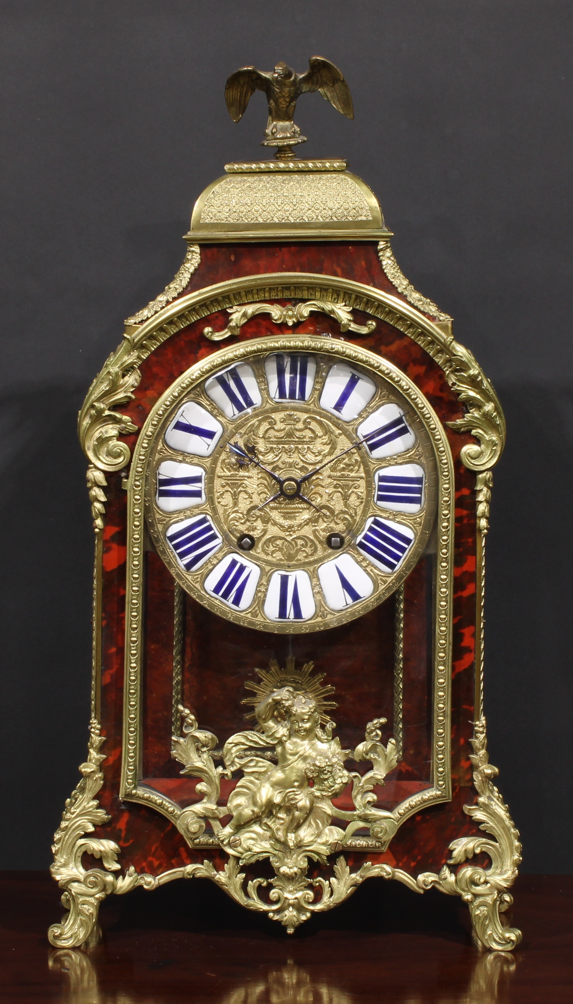 A Louis XIV Revival gilt metal mounted tortoiseshell table or bracket clock, 20cm gilt dial
