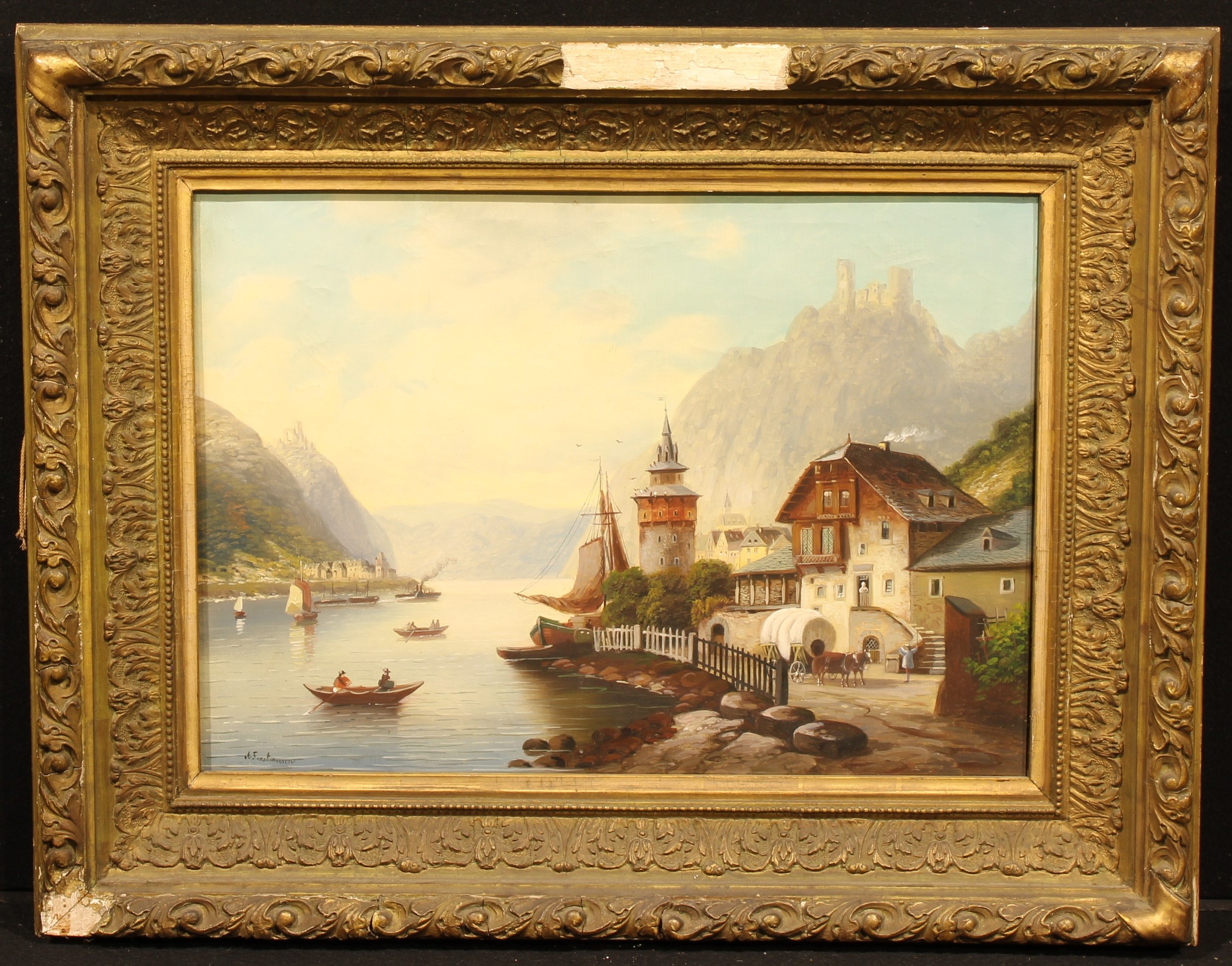 Continental School (19th century) On The Rhine, Bacharach, indistinctly signed, oil on canvas, - Image 2 of 4