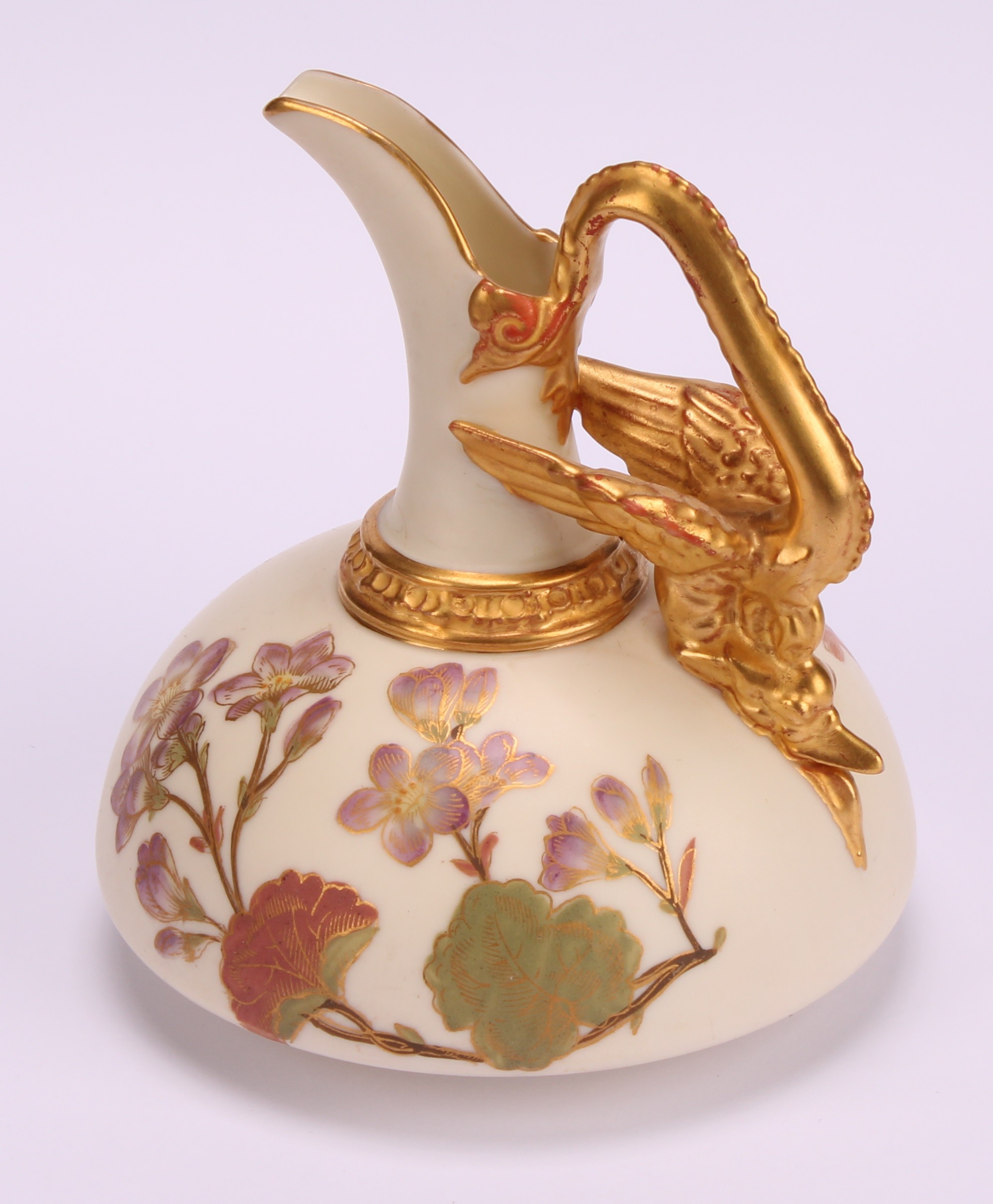 A pair of Royal Worcester ewers, of compressed form, decorated in the Aesthetic manner with - Image 5 of 10