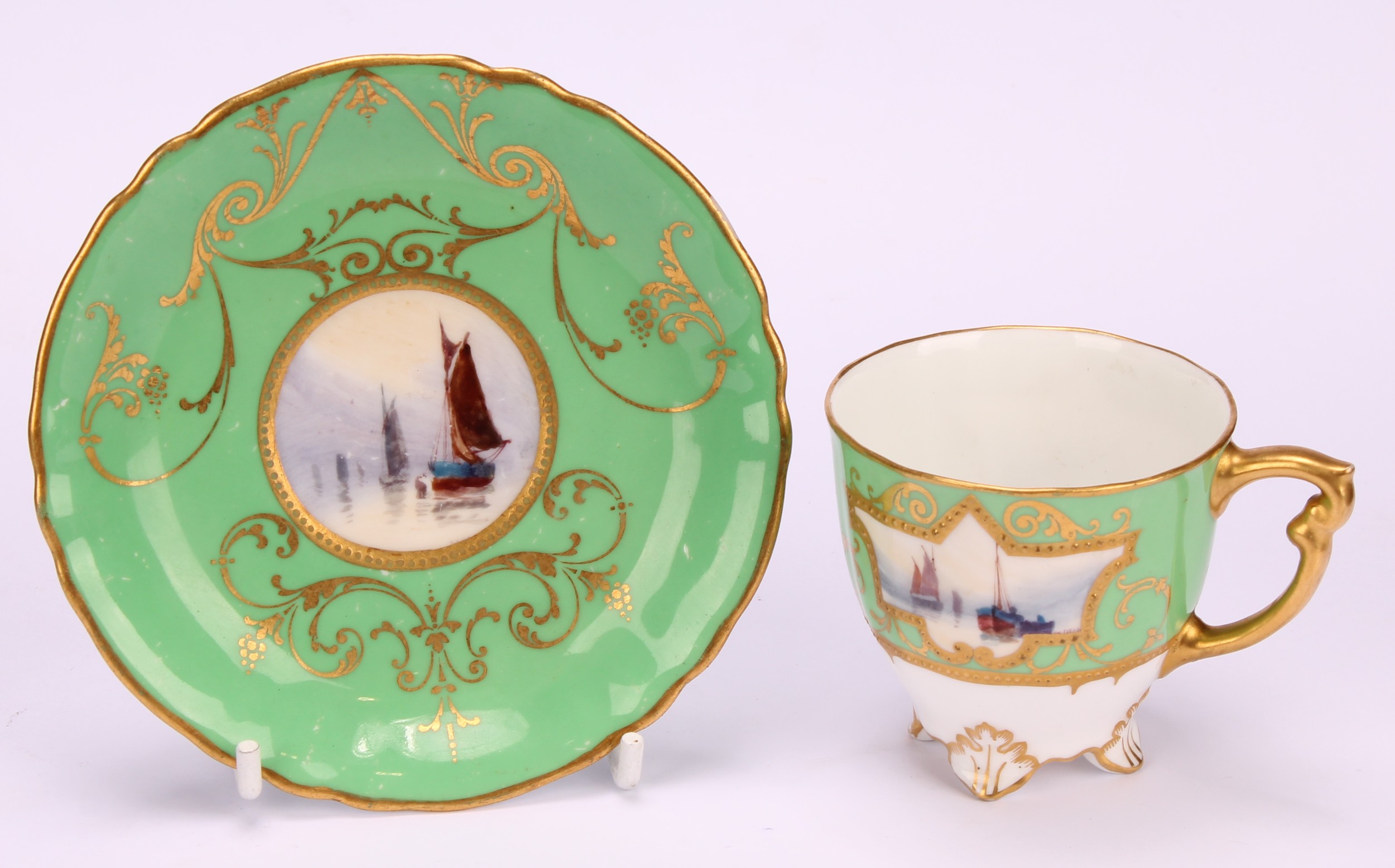 A Royal Crown Derby 7255 pattern coffee cup and saucer, painted by WEJ Dean (1884 - 1956), signed, - Image 2 of 11