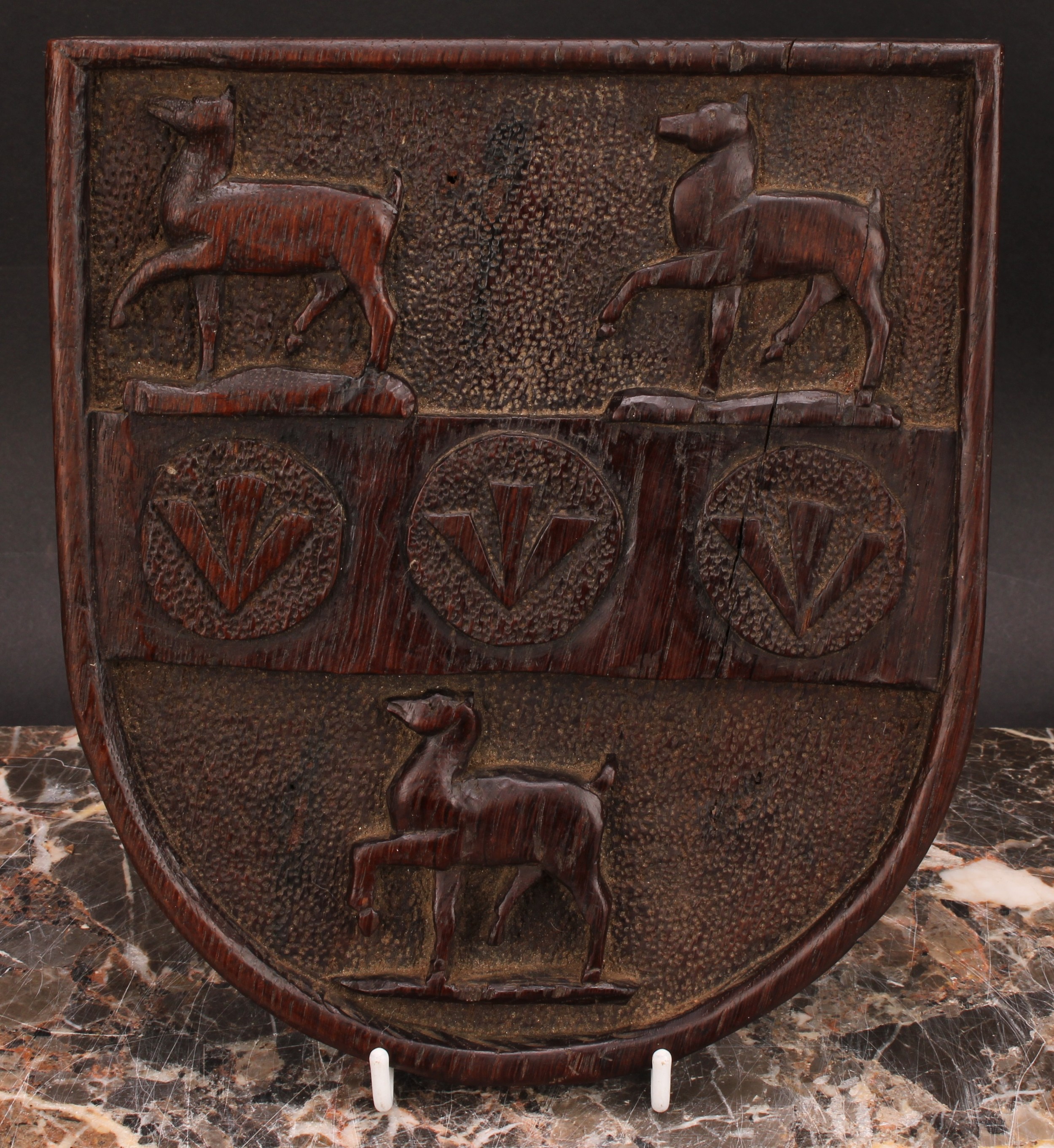 Heraldry - a 19th century oak armorial panel, carved in relief with the arms of Parke of Sutton - Image 2 of 2