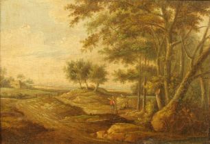 English School (early 19th century) Figures in an Extensive Landscape oil on panel, 12cm x 17.5cm