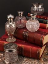 A George V silver, tortoiseshell and pique globular scent bottle, hinged cover inlaid in the Neo-
