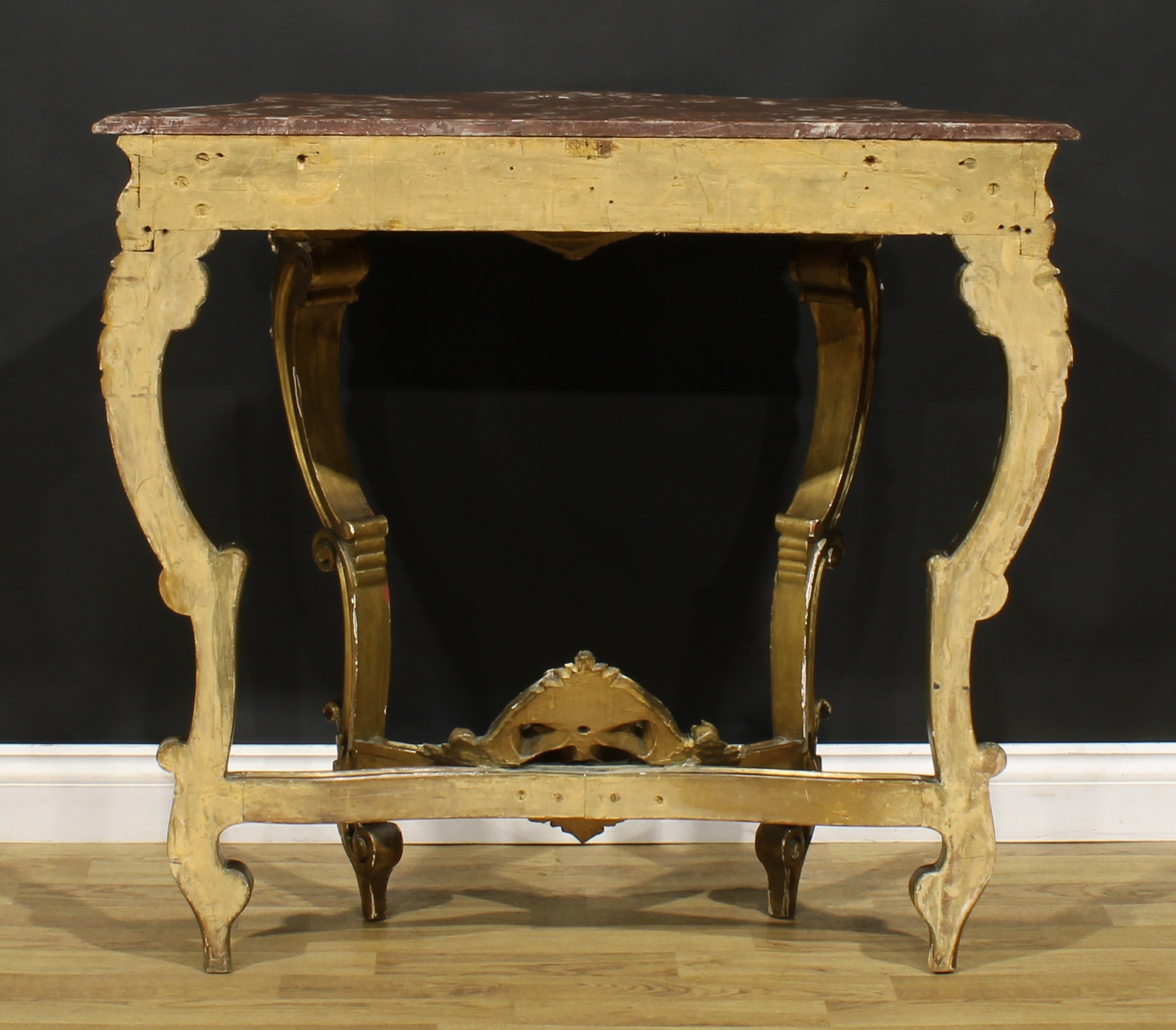 A Louis XV Revival giltwood pier table, in the Rococo taste, serpentine marble top, 93cm high, 104. - Image 5 of 5