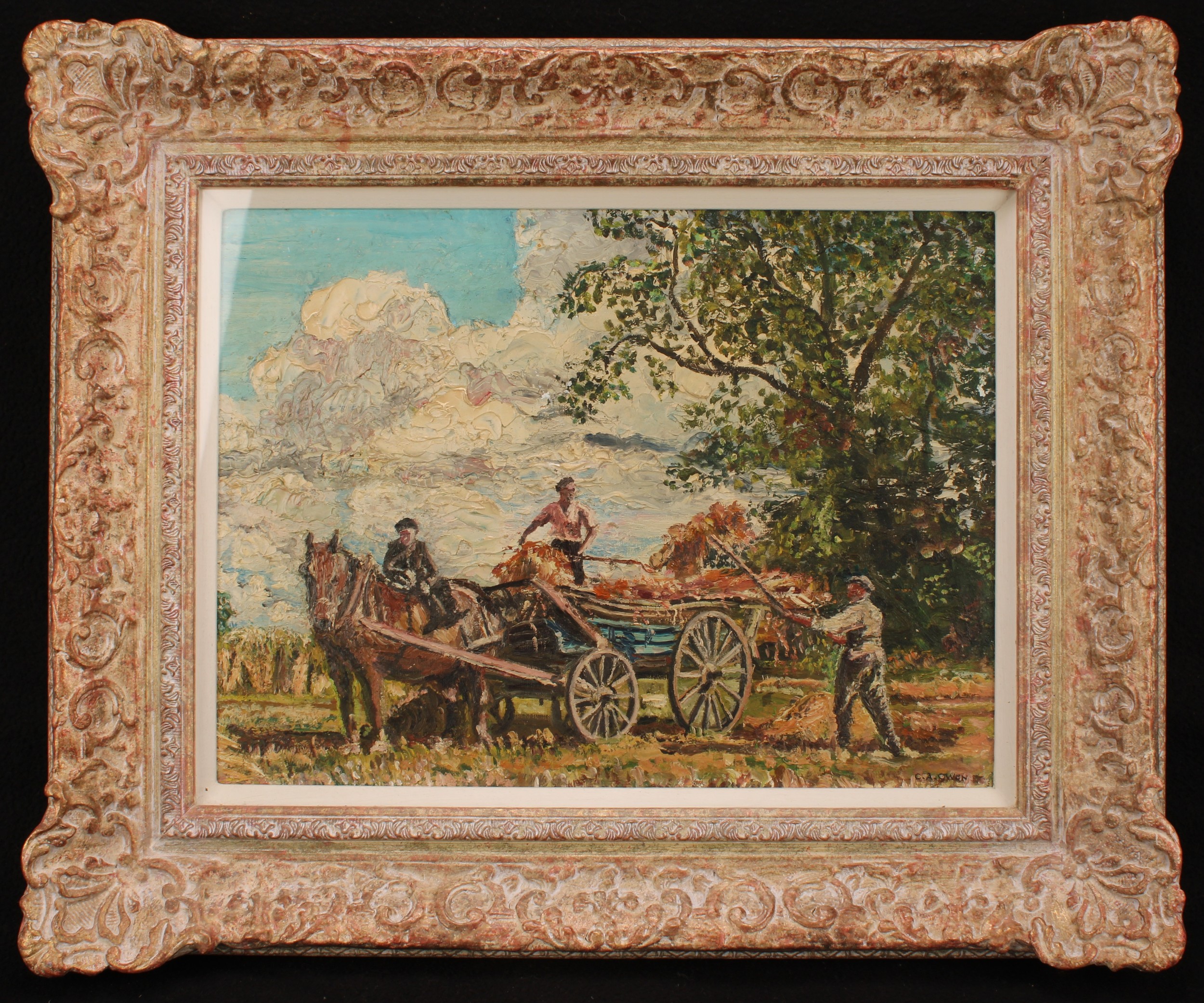 C. A. Owen, (Irish, 20th century) Gathering the Harvest, County Wicklow signed, oil on board, 29cm x - Image 2 of 4