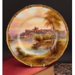 A Royal Worcester Named View shaped circular plate, painted by R. Rushton, signed, with a view of