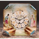 A late 19th century Continental porcelain easel timepiece, 14cm dial inscribed in gilt with Roman