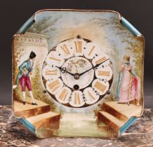 A late 19th century Continental porcelain easel timepiece, 14cm dial inscribed in gilt with Roman