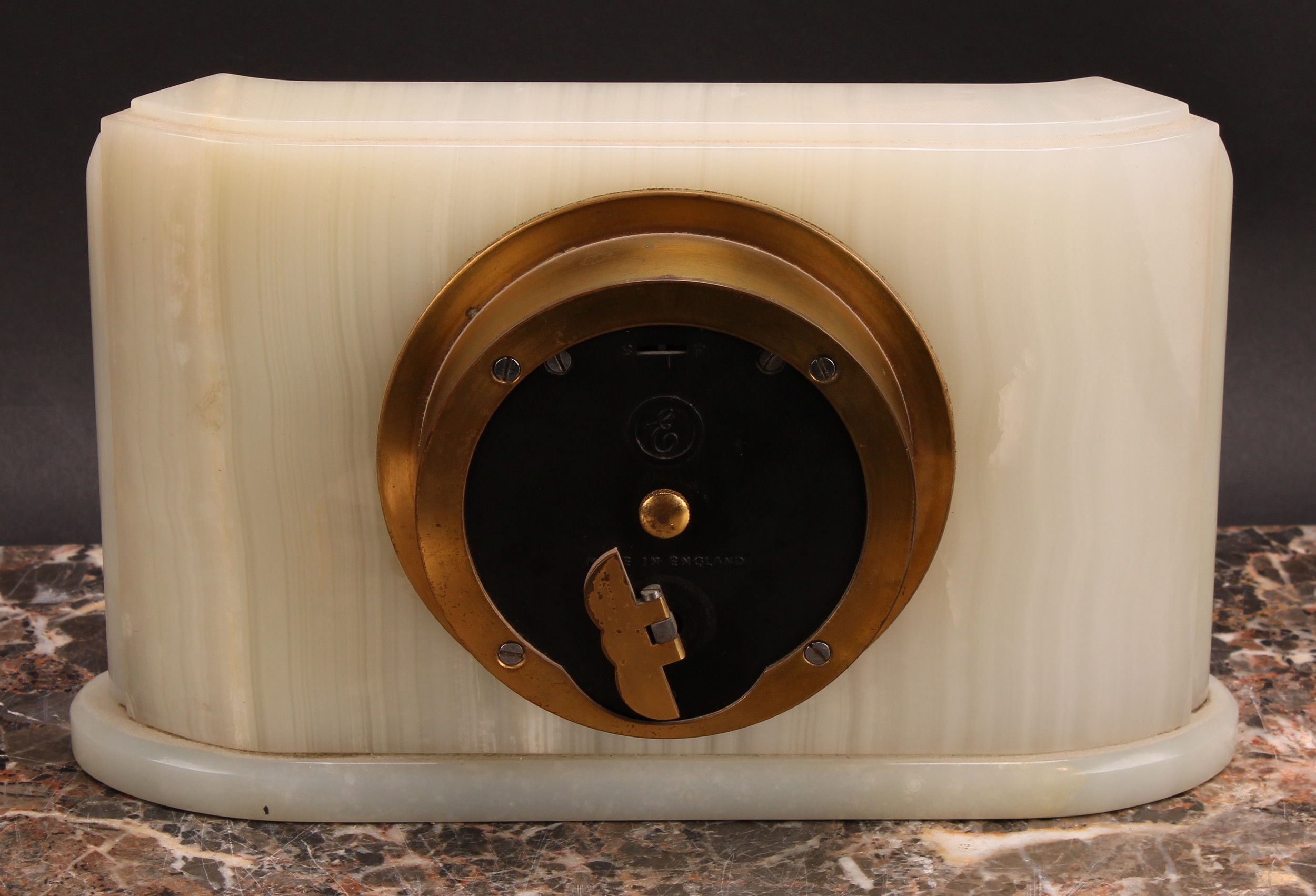 A mid-20th century onyx mantel clock, by Elliott, 9cm square silvered dial applied with Arabic - Image 3 of 3