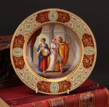 A Vienna dish, painted with Hector's Abscheid [farewell], from Homer's Iliad, 24.5ccm diam, blue