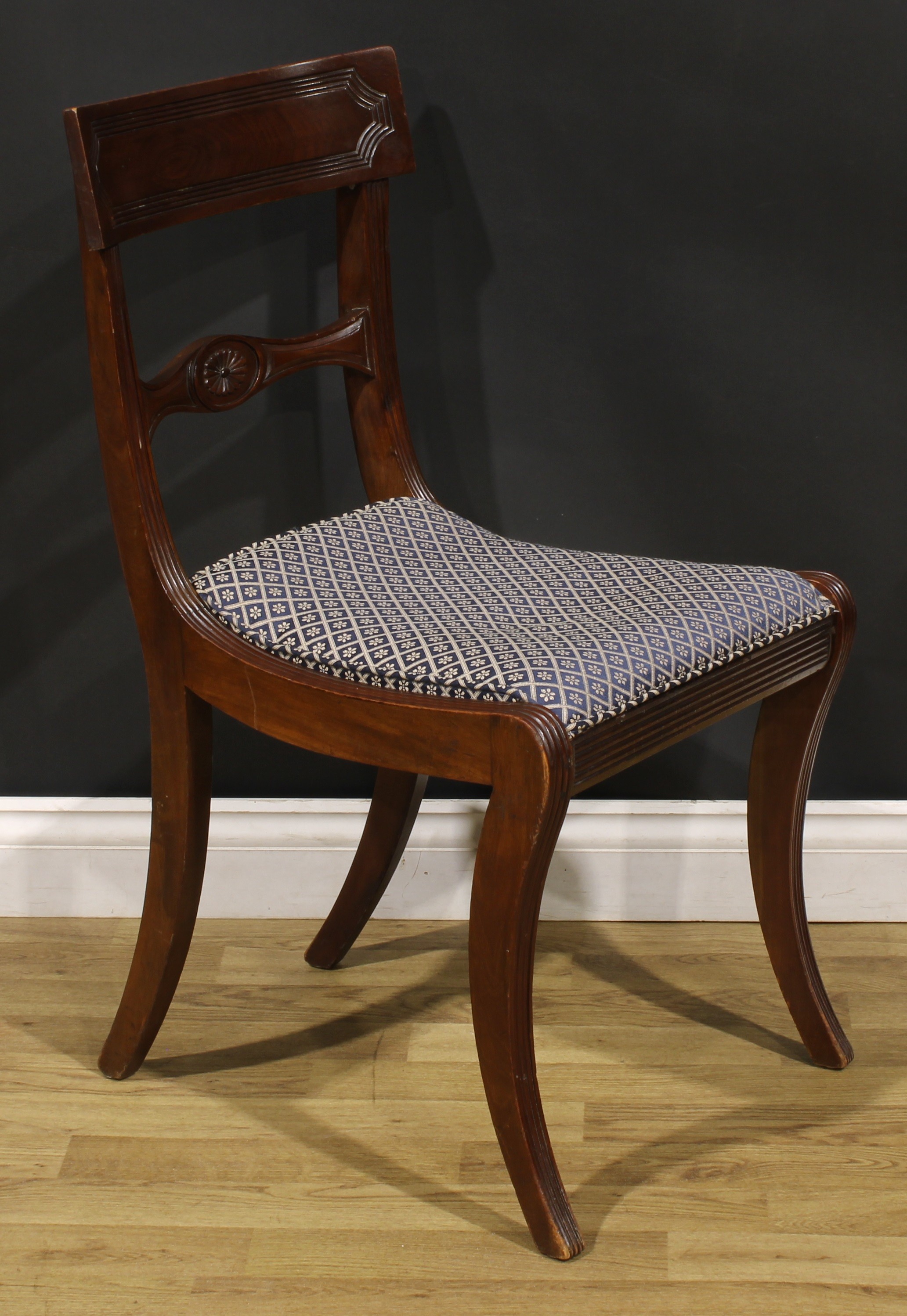 A set of ten Regency design mahogany bar-back dining chairs, comprising ten side chairs, reeded - Image 3 of 5
