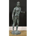 After the antique, a large verdigris patinated bronze figure, Warrior of Riace, signed J Tallsten,