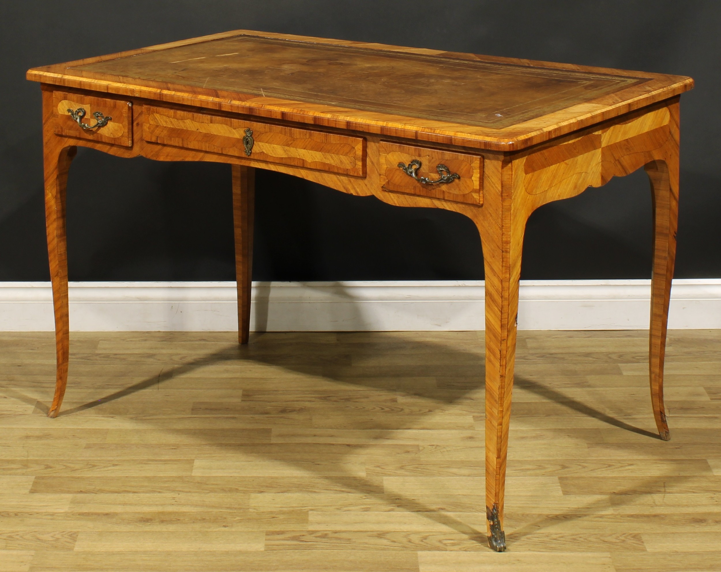 A 19th century French kingwood bureau plat, in the Louis XV Revival taste, rounded rectangular top - Image 5 of 6