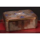 A Secessionist lapis lazuli mounted parcel-silvered casket, hinged cover applied with a stylised