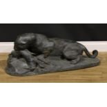 Continental School, 20th century, a large verdigris patinated bronze, The Kill, 99cm long