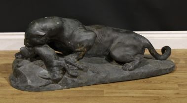 Continental School, 20th century, a large verdigris patinated bronze, The Kill, 99cm long