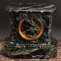 A 19th century French verde antico marble mantel clock, 8.5cm dial inscribed BARBEDIENNE PARIS and