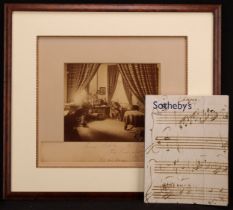 Franz Liszt - a large photograph, signed and inscribed, showing Liszt in his study at Weimar, by