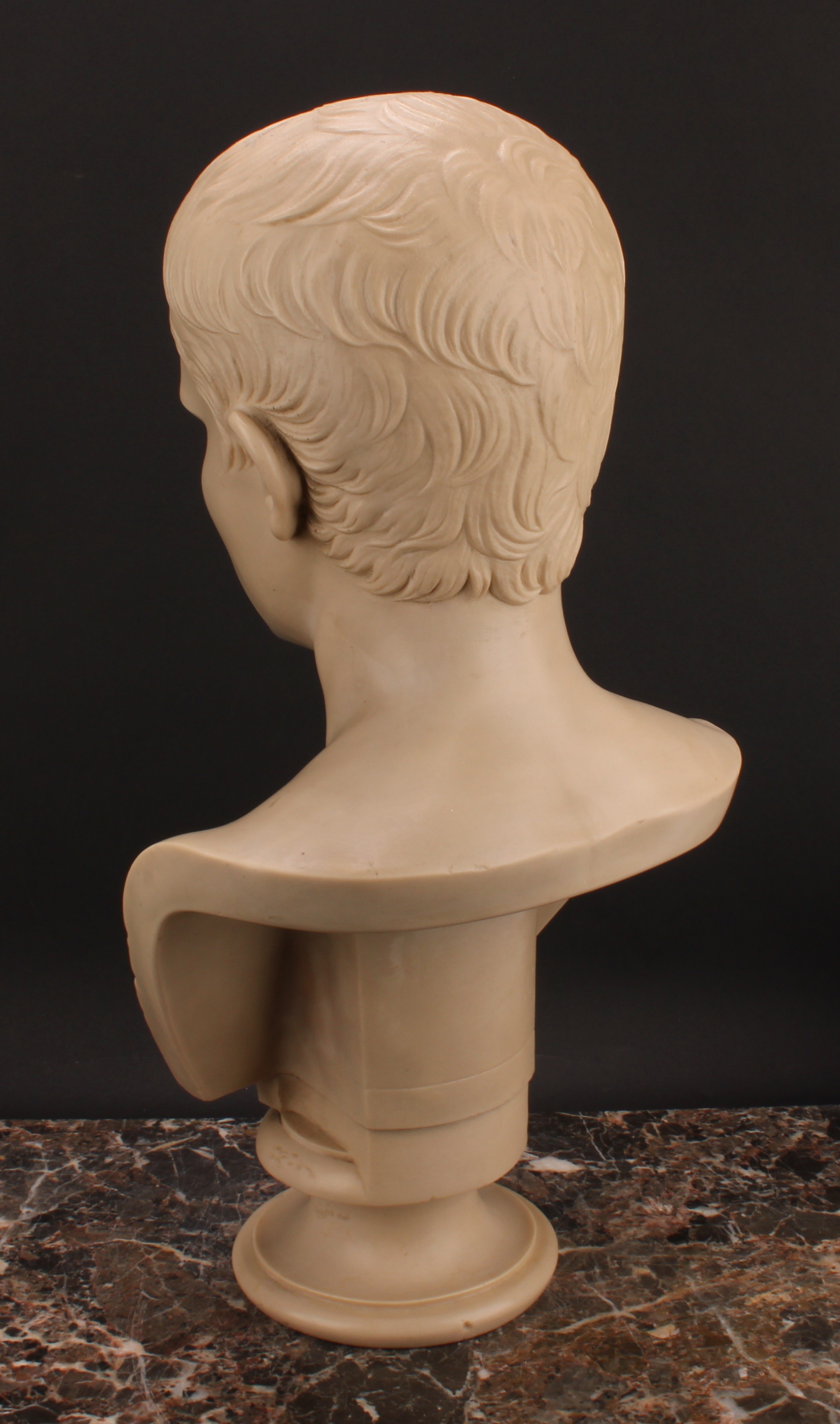 A Grand Tour style composition library bust, Gaius Julius Caesar Augustus, waisted socle, 53cm high - Image 4 of 4