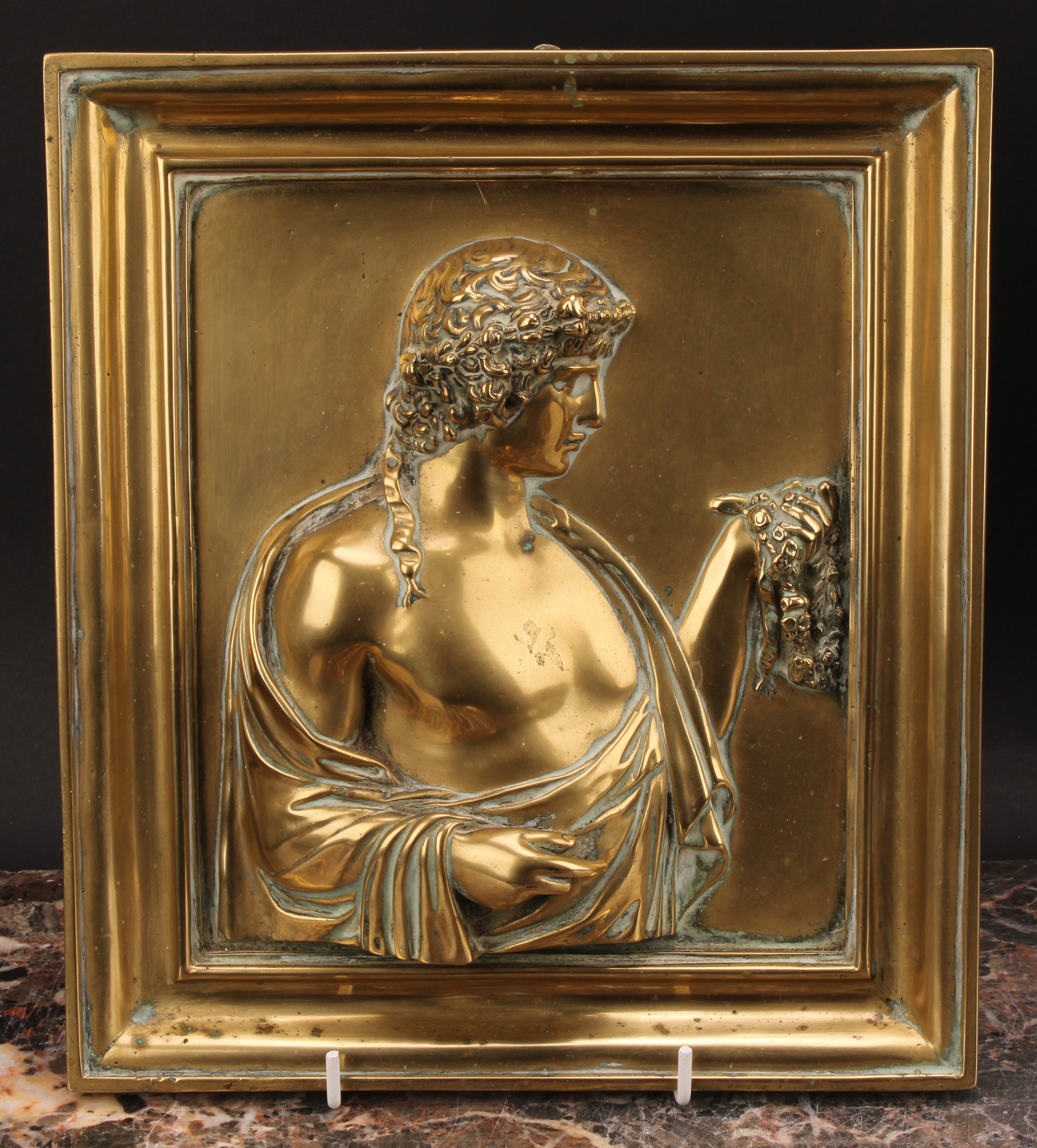 A 19th century brass plaque, cast in the Grand Tour taste with a bust-length portrait of a Classical - Image 3 of 6
