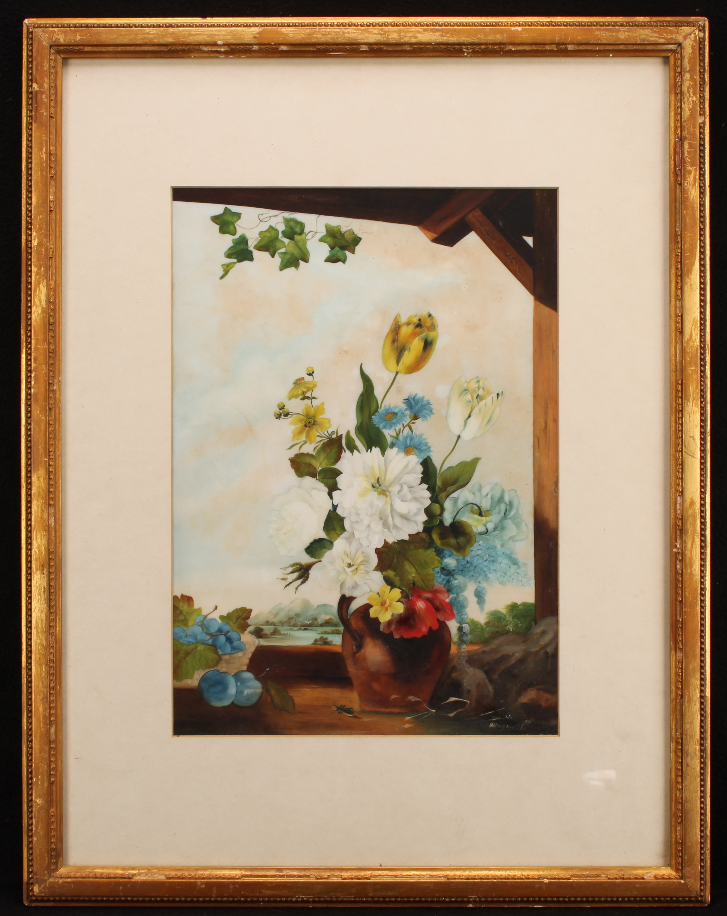 William Rayworth (c.1852–1908) Still Life, Flowers in a Stoneware Jug, signed, watercolour on opaque - Image 2 of 4