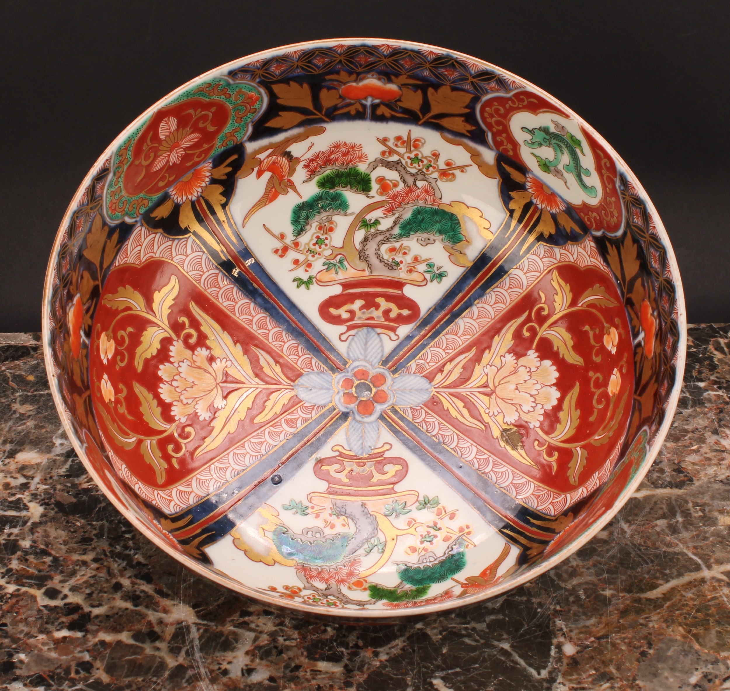 A Japanese porcelain bowl, decorated in the Imari palette, 25cm diameter, Meiji period - Image 4 of 4