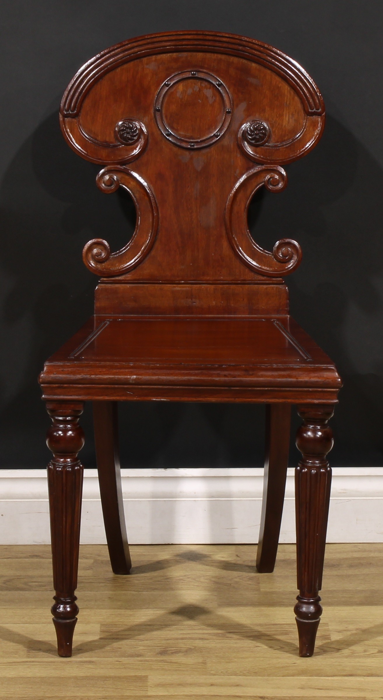 A pair of George IV mahogany hall chairs, in the manner of Gillows of Lancaster and London, each - Image 6 of 9