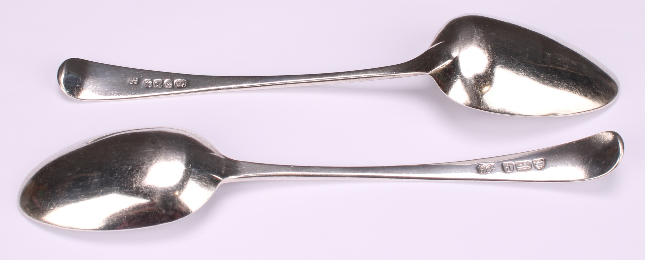 A George III silver table spoon, Hester Bateman, London 1784; another, George Smith & Thomas Hayter, - Image 3 of 5