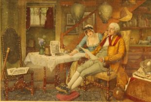 James Dromgole Linton (1840 - 1916) The Connoisseur watercolour, 36cm x 53cm