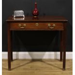 A George III mahogany side table, rectangular top with moulded edge above a long frieze drawer,