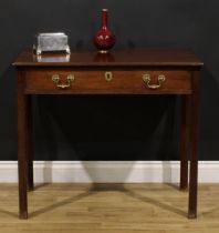 A George III mahogany side table, rectangular top with moulded edge above a long frieze drawer,