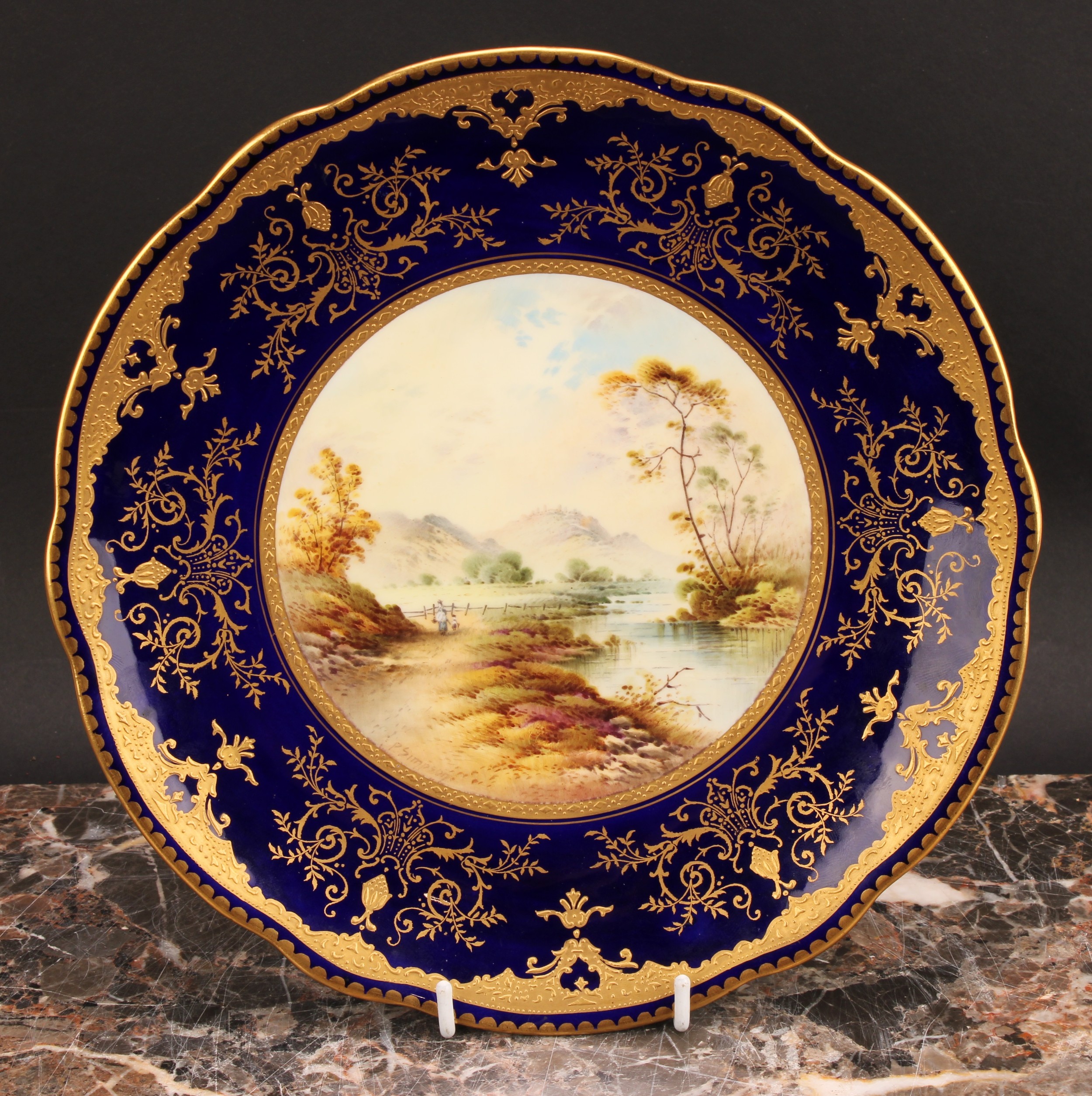 A Coalport Named View shaped circular plate, painted by P. Simpson, signed, Mount Dover, within - Bild 2 aus 6